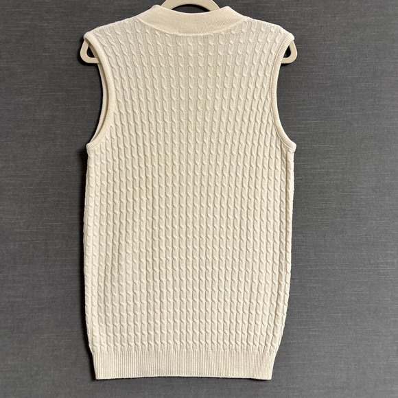 Vintage Panther Sweater Skirt Set L Cream Wool Cable Knit Tank Midi 90s Neutral - Picture 4 of 14